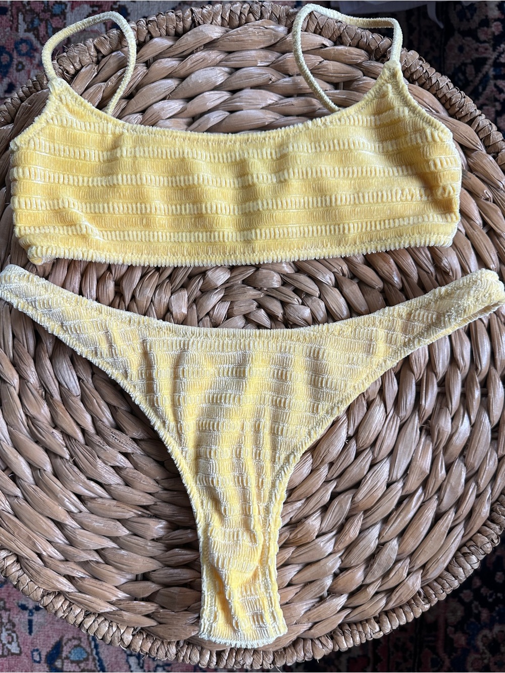 TRIANGL Yellow Textured Velvet Terry Bikini Set S / M